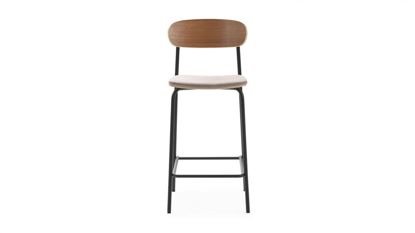 Lot de 2 tabourets de bar en tissu taupe et effet bois - Svala
