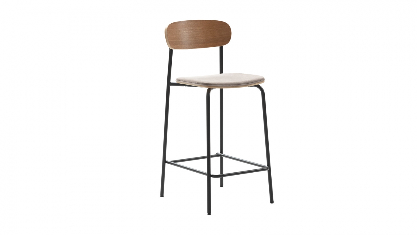 Lot de 2 tabourets de bar en tissu taupe et effet bois - Svala