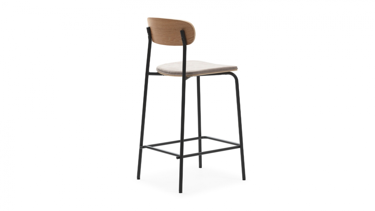 Lot de 2 tabourets de bar en tissu taupe et effet bois - Svala