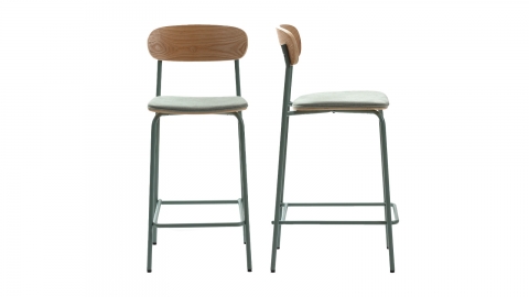 Lot de 2 tabourets de bar en tissu aigue-marine et effet bois - Svala