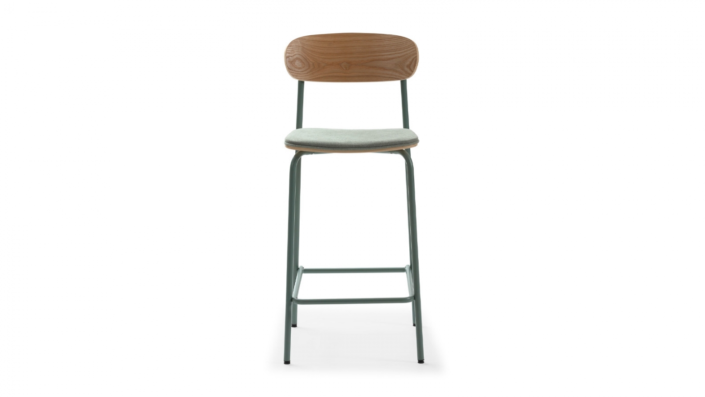 Lot de 2 tabourets de bar en tissu aigue-marine et effet bois - Svala