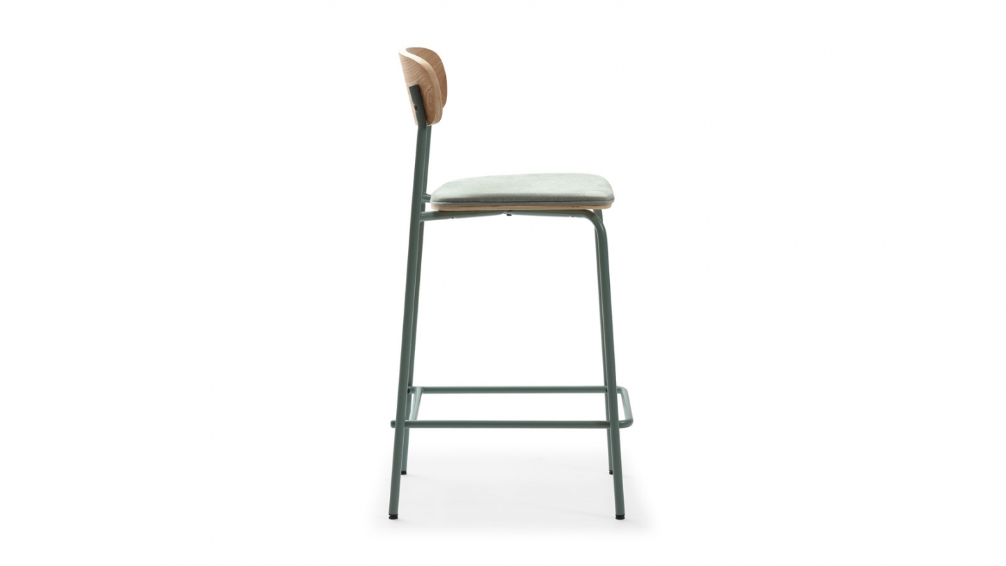 Lot de 2 tabourets de bar en tissu aigue-marine et effet bois - Svala