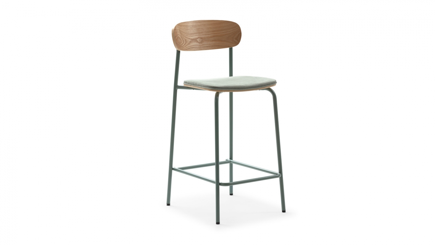 Lot de 2 tabourets de bar en tissu aigue-marine et effet bois - Svala