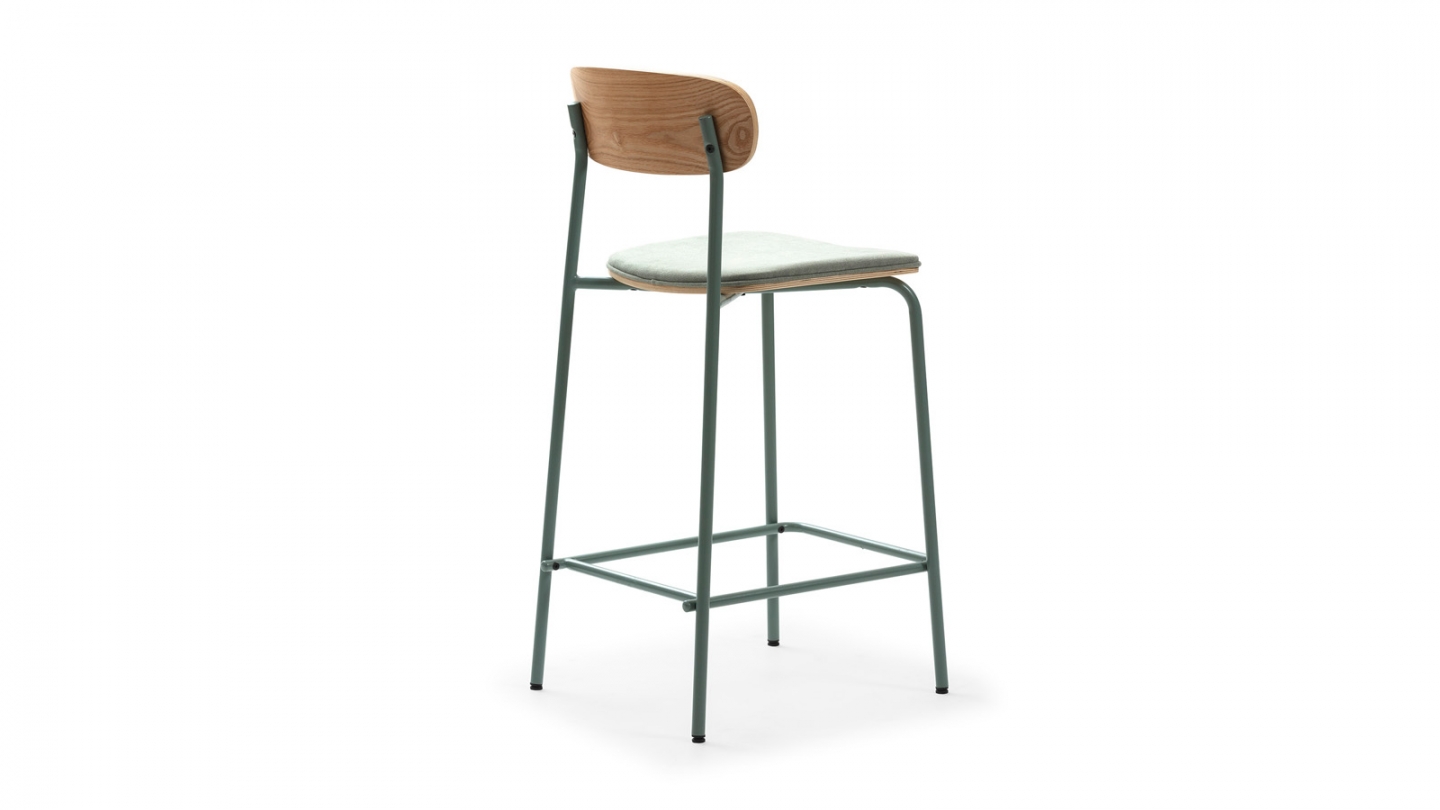Lot de 2 tabourets de bar en tissu aigue-marine et effet bois - Svala