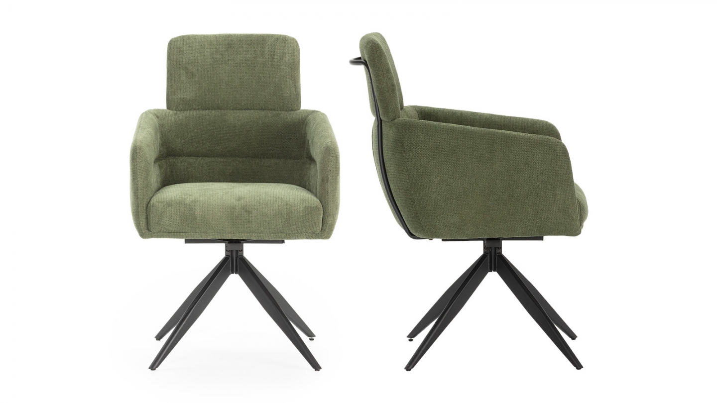 Lot de 2 fauteuils de table pivotants en tissu vert kaki - Alvar