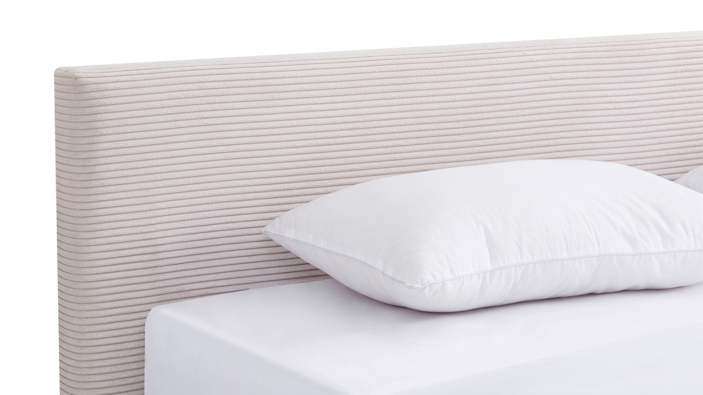 Lit adulte 180x200 cm avec tête de lit capitonnée en velours côtelé beige - Milo