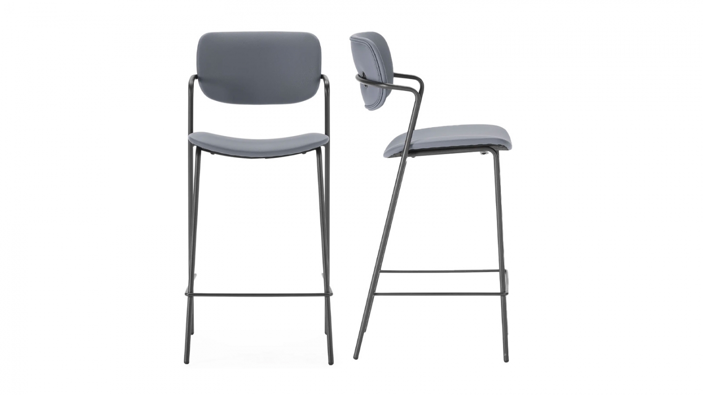 Lot de 2 tabourets de bar en simili cuir gris foncé - Skandi