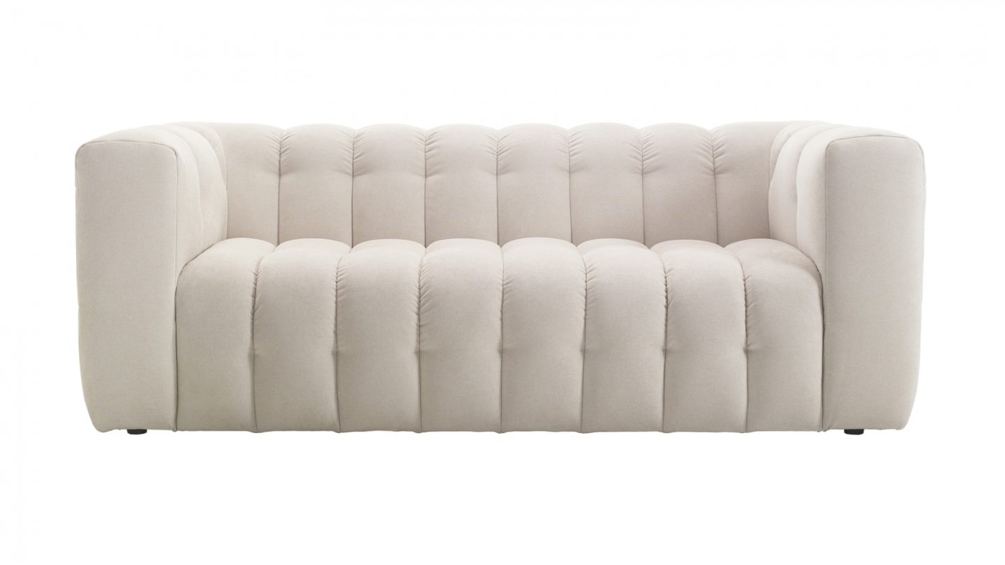 Canapé capitonné 3 places en tissu chenille beige - Cester