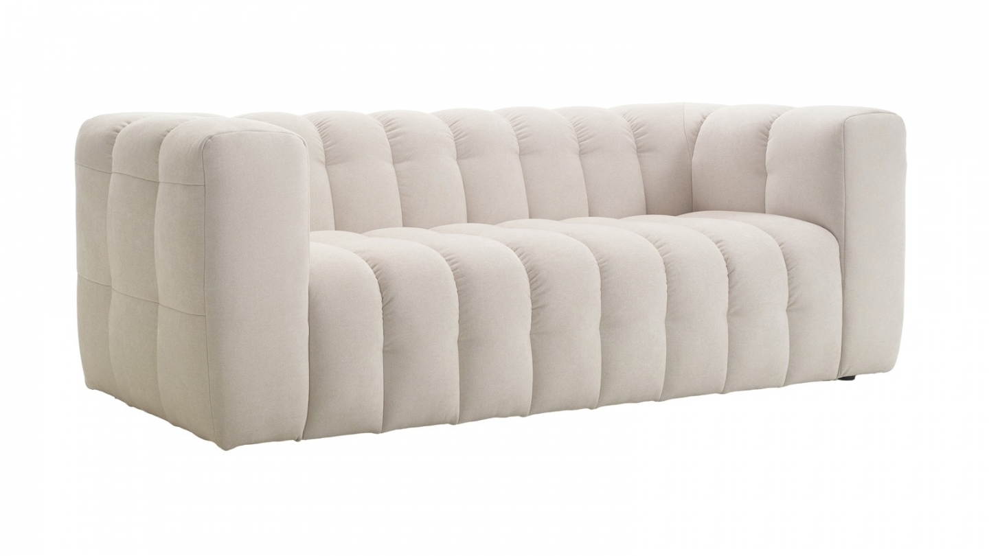 Canapé capitonné 3 places en tissu chenille beige - Cester