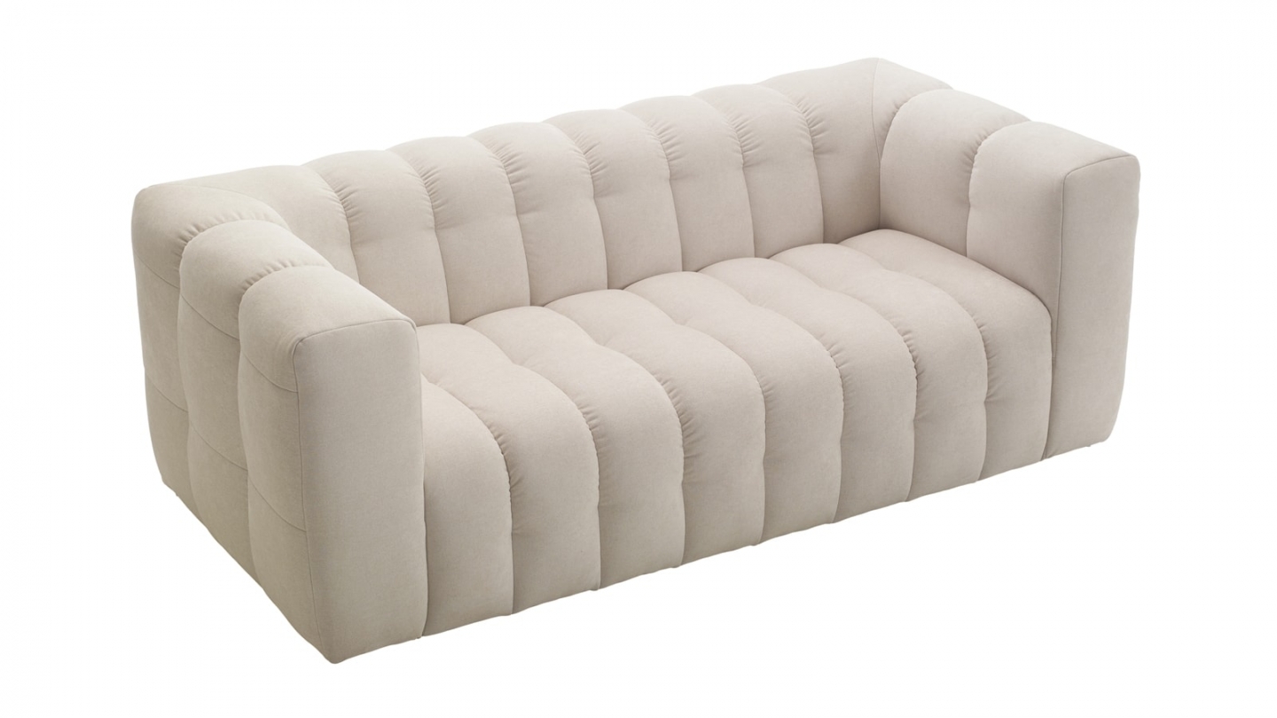 Canapé capitonné 3 places en tissu chenille beige - Cester