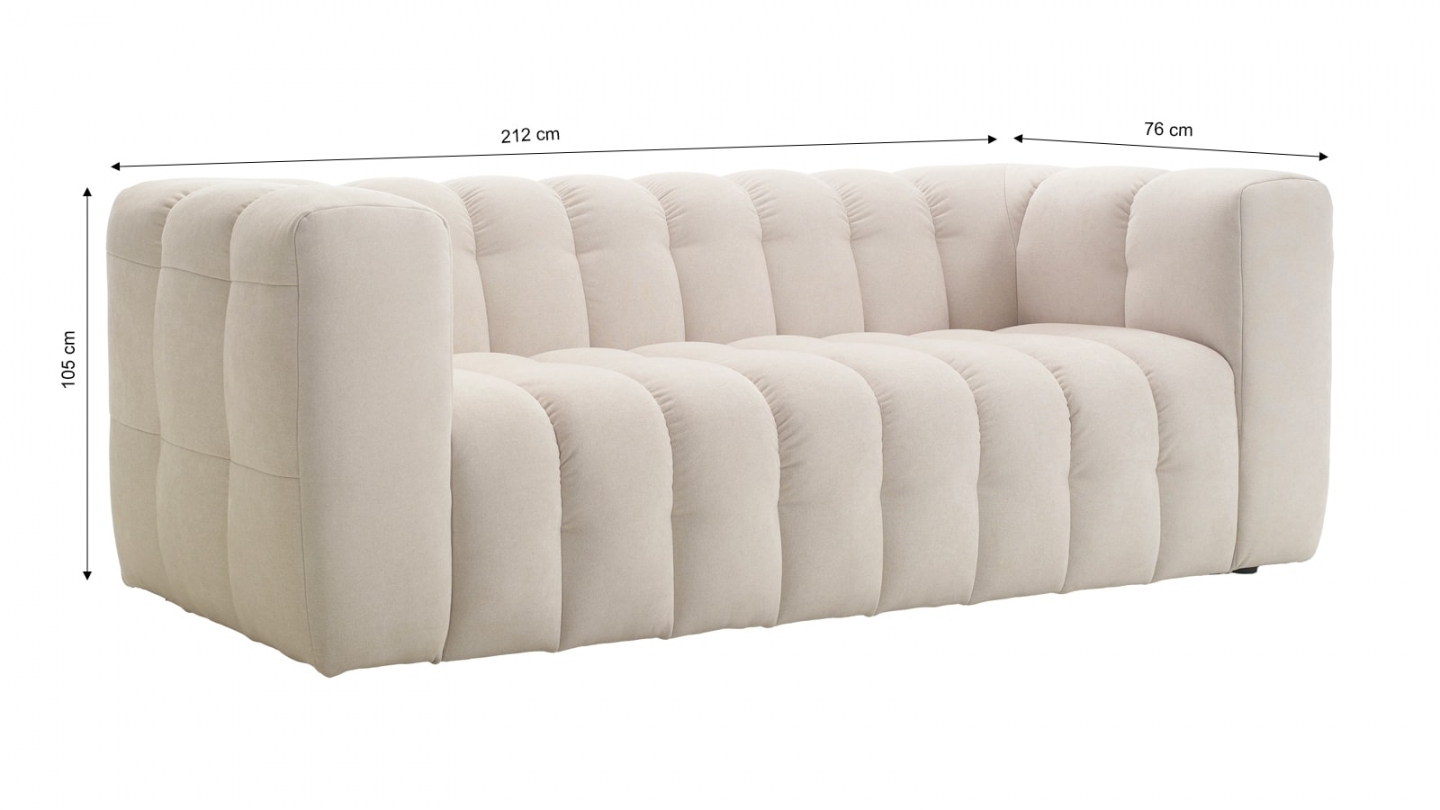 Canapé capitonné 3 places en tissu chenille beige - Cester