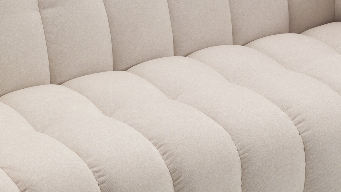 Canapé capitonné 3 places en tissu chenille beige - Cester