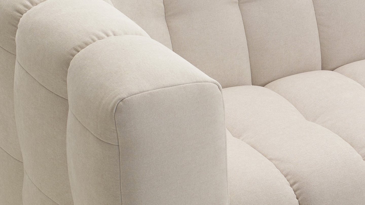 Canapé capitonné 3 places en tissu chenille beige - Cester