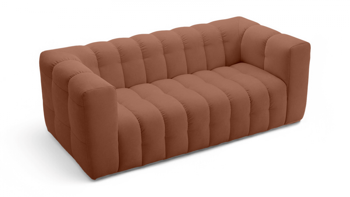 Canapé capitonné 3 places en tissu chenille terracotta - Cester