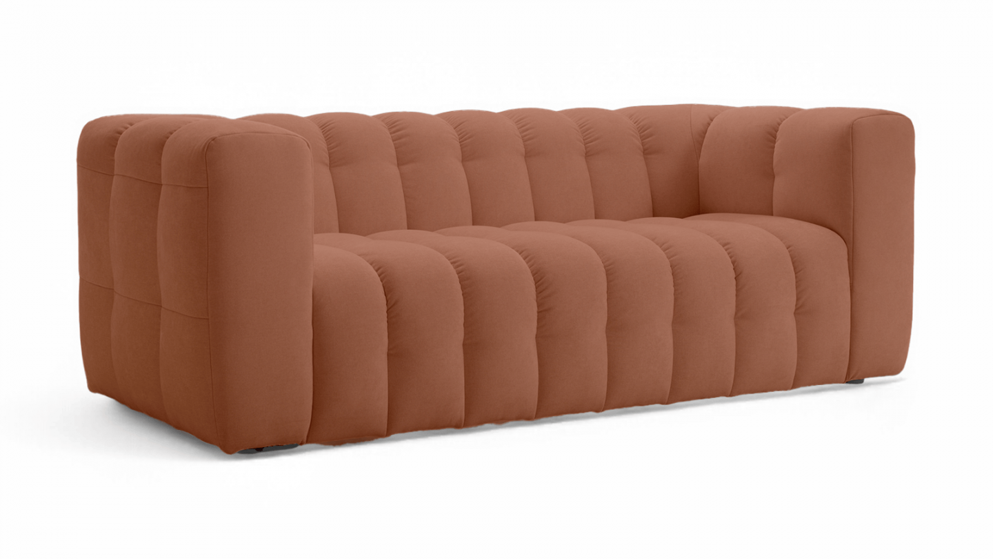 Canapé capitonné 3 places en tissu chenille terracotta - Cester