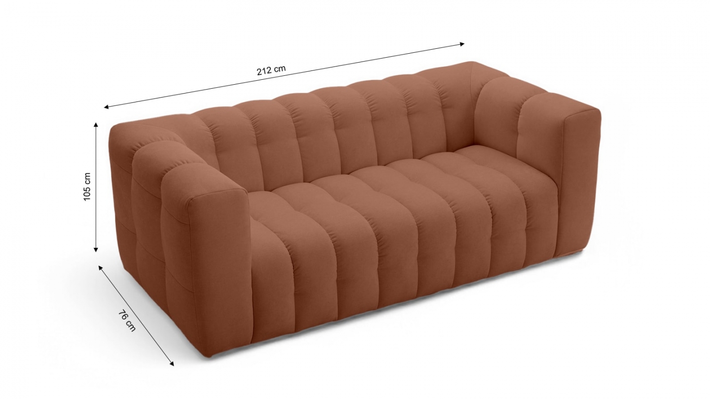 Canapé capitonné 3 places en tissu chenille terracotta - Cester