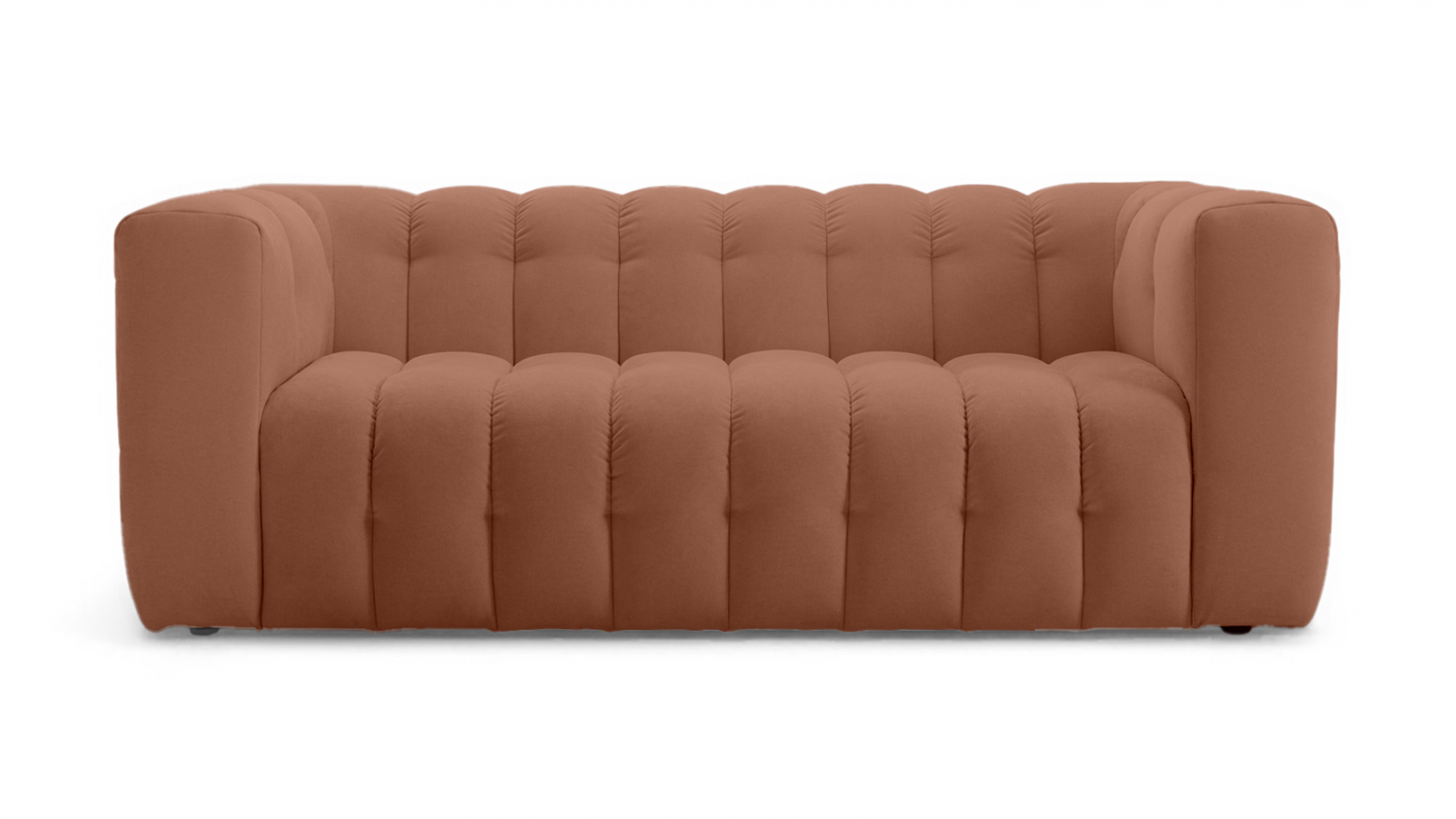 Ensemble Canapé capitonné 3 places + Pouf en tissu chenille terracotta - Cester