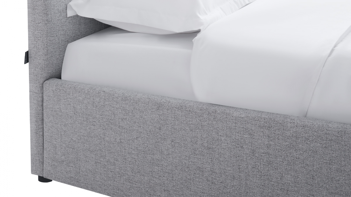 Lit coffre adulte 180x200 cm avec tête de lit capitonnée en tissu gris et sommier - Tina