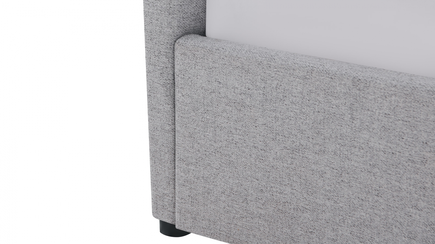 Lit coffre adulte 180x200 cm avec tête de lit capitonnée en tissu gris et sommier - Tina