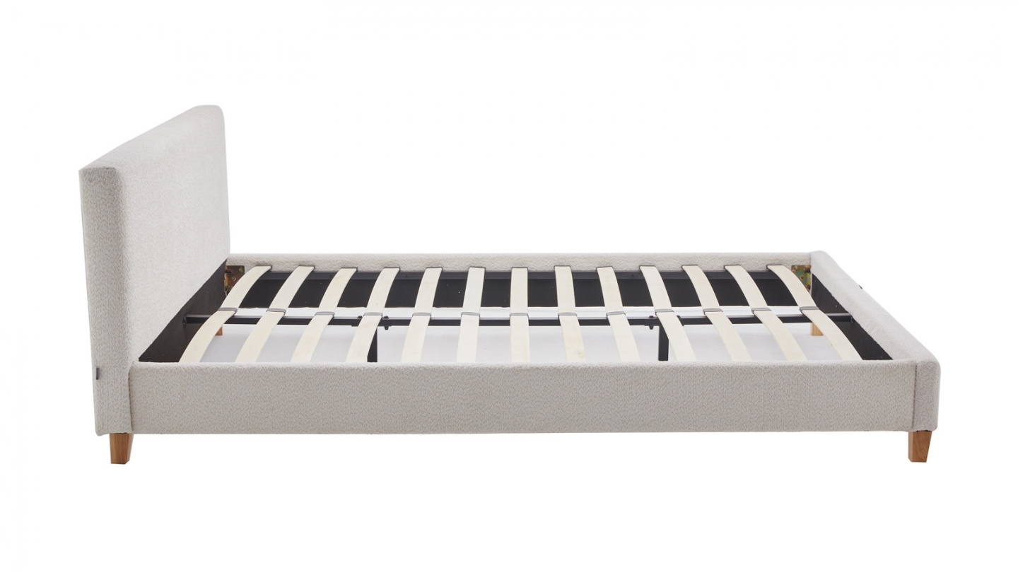 Lit adulte 140x190 cm avec tête de lit capitonnée en tissu bouclé beige - Milo