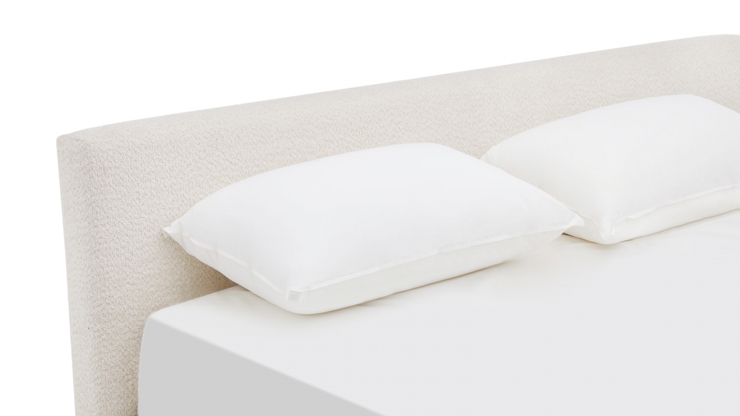Lit adulte 140x190 cm avec tête de lit capitonnée en tissu bouclé beige - Milo