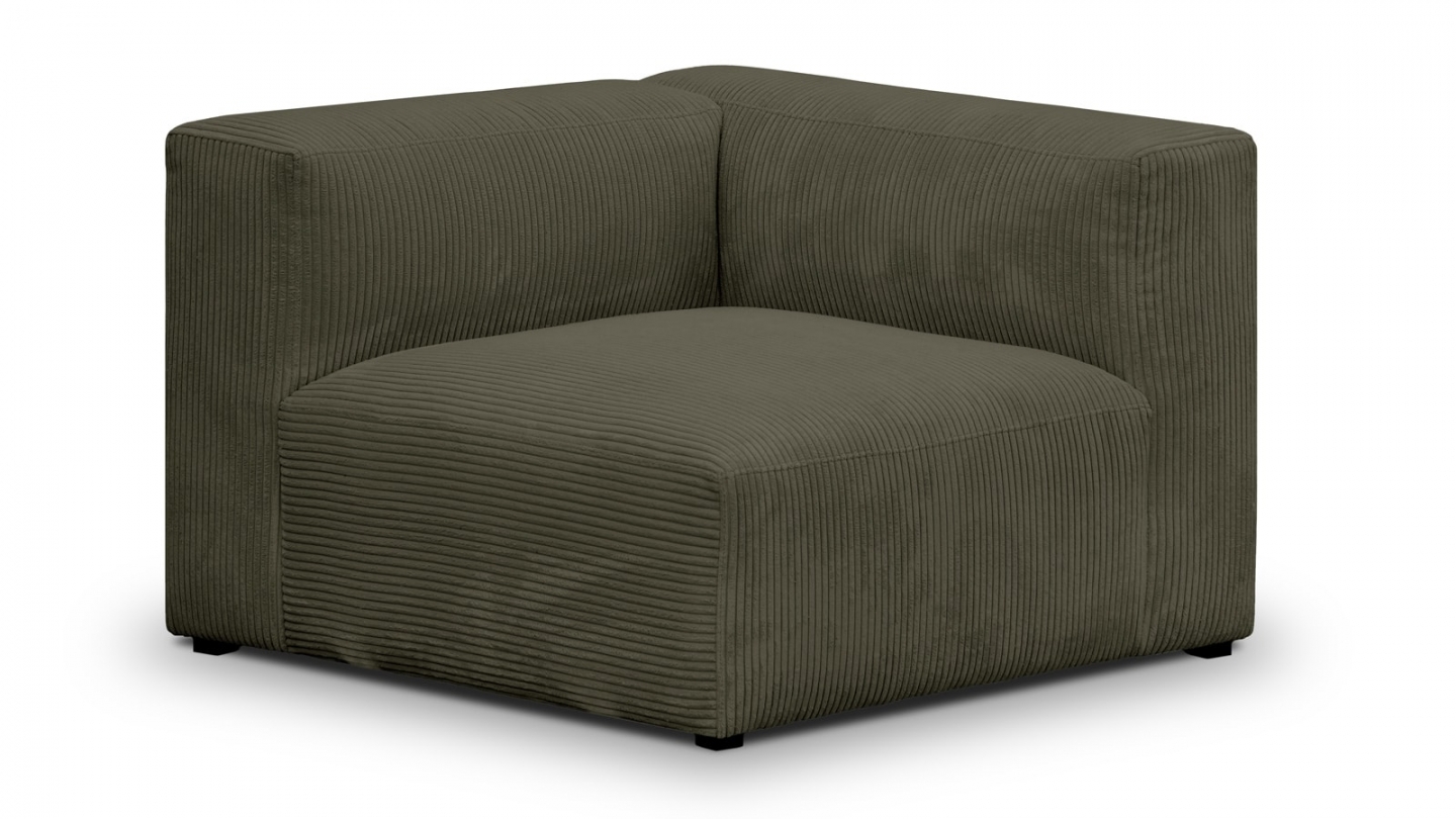 Canapé modulable panoramique 9 places ouvert à droite + pouf en velours côtelé vert kaki - Modulo