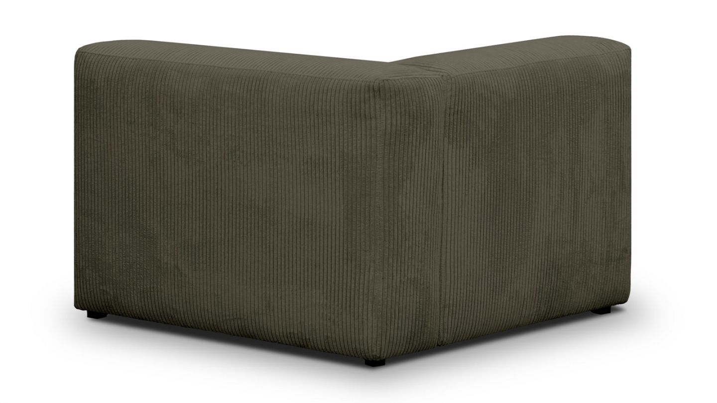 Canapé modulable panoramique 9 places ouvert à droite + pouf en velours côtelé vert kaki - Modulo