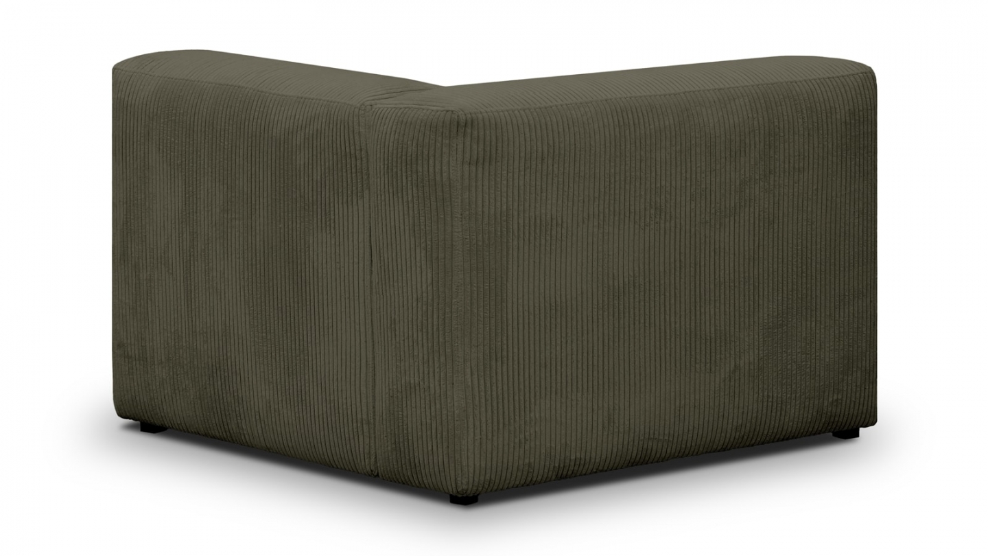 Canapé modulable panoramique 9 places ouvert à droite + pouf en velours côtelé vert kaki - Modulo