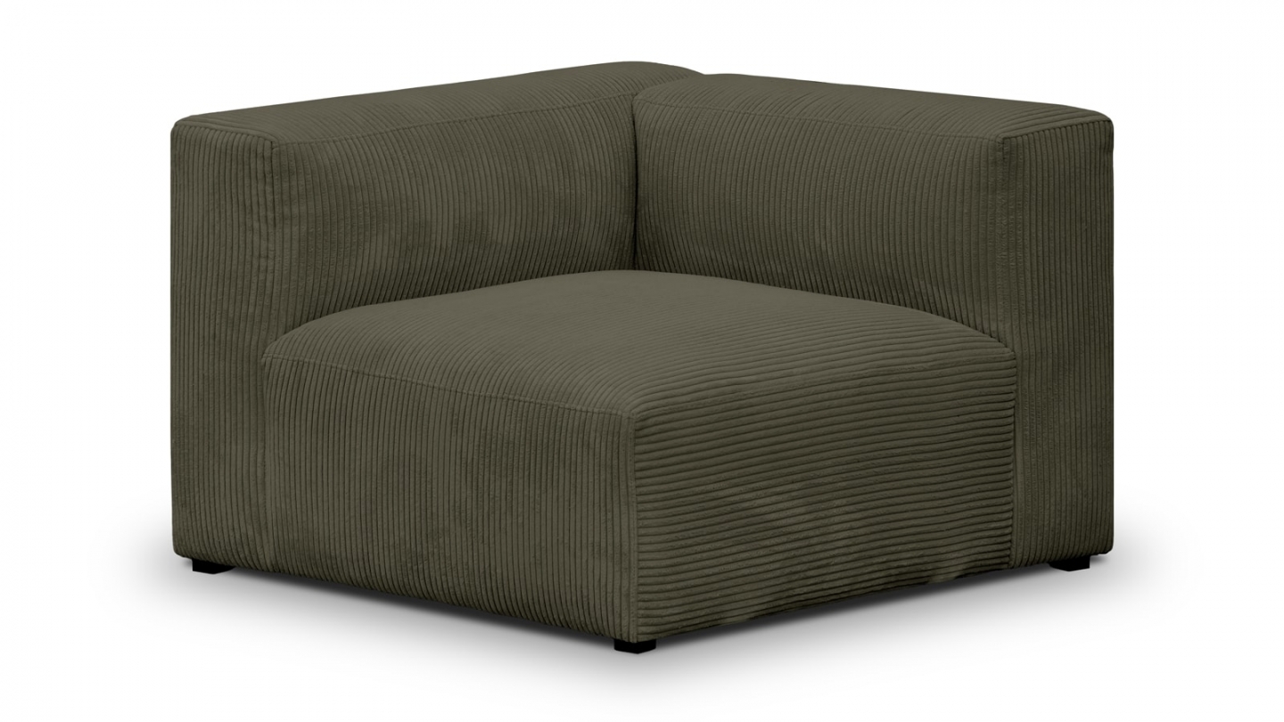 Canapé modulable panoramique 9 places ouvert à droite + pouf en velours côtelé vert kaki - Modulo