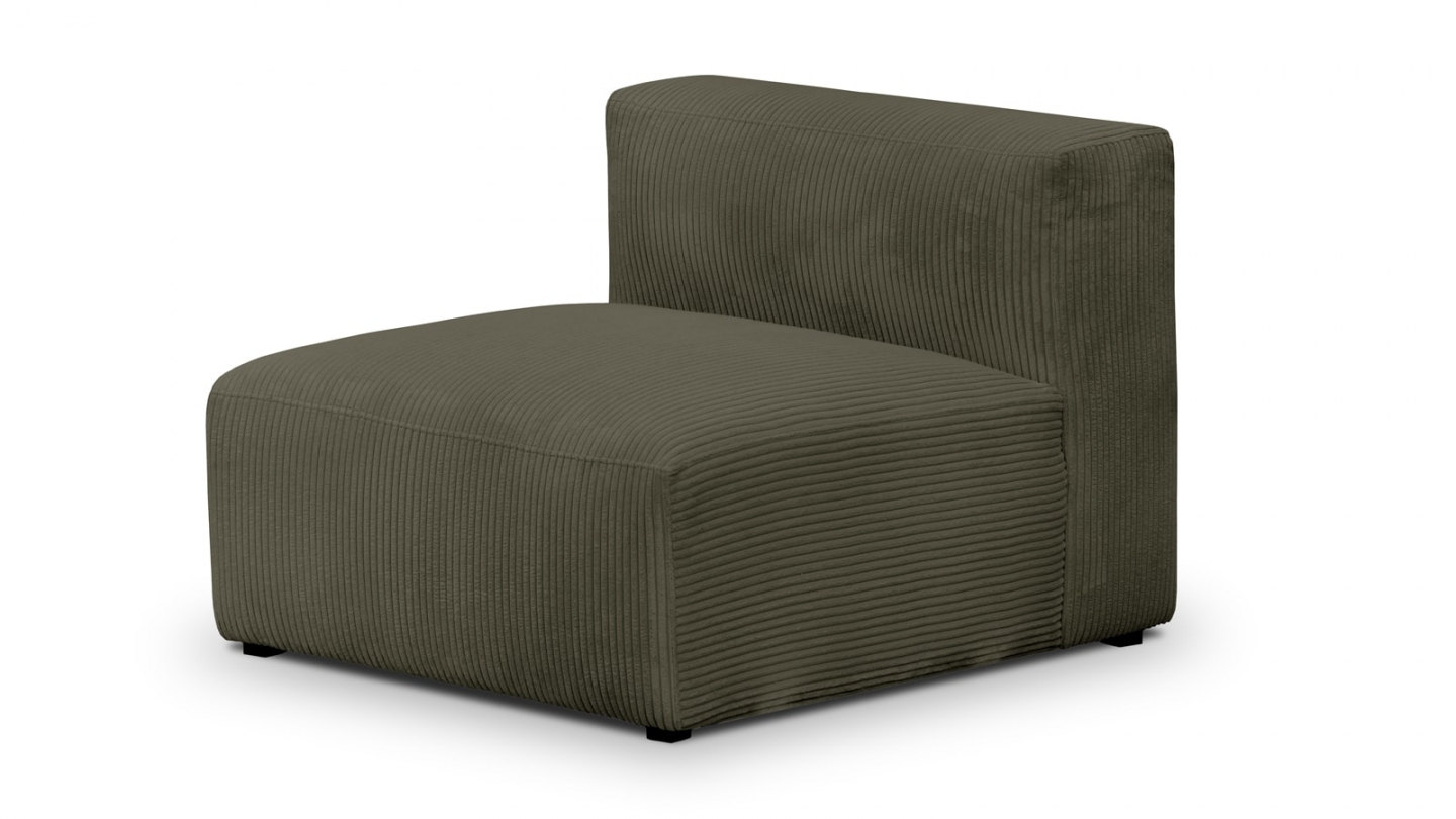 Canapé modulable panoramique 9 places ouvert à droite + pouf en velours côtelé vert kaki - Modulo
