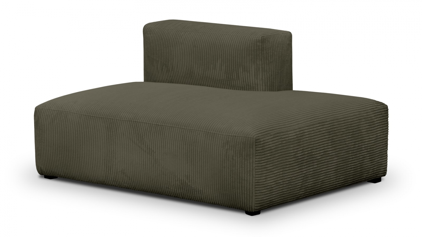 Canapé modulable panoramique 9 places ouvert à droite + pouf en velours côtelé vert kaki - Modulo