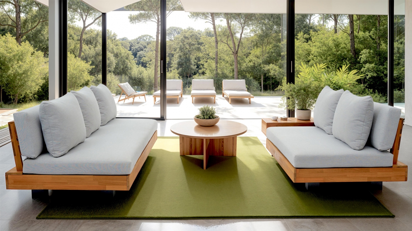 Ensemble de canapés de jardin 5 places en bois FSC - Coussins gris chiné - Capri