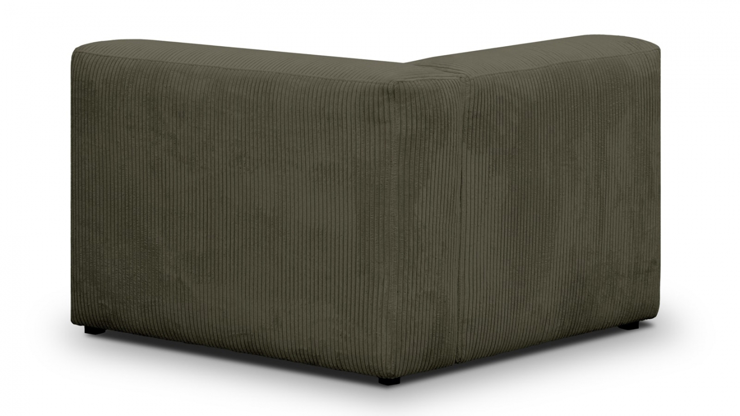 Canapé modulable panoramique 6 places avec méridienne à gauche + pouf en velours côtelé vert kaki - Modulo
