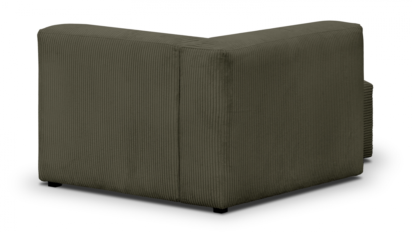 Canapé modulable panoramique 6 places avec méridienne à gauche + pouf en velours côtelé vert kaki - Modulo