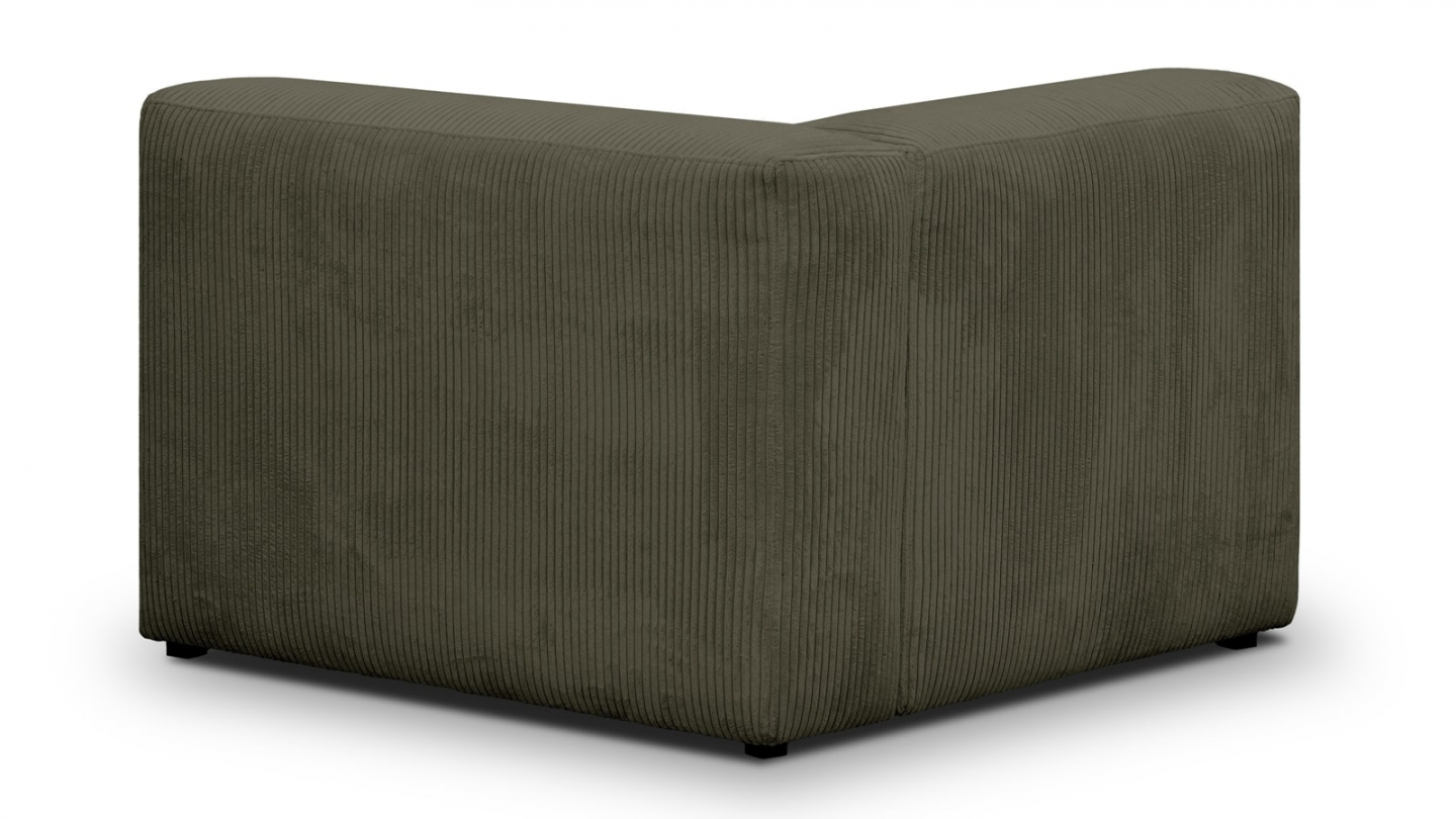 Canapé modulable panoramique 6 places avec méridienne à droite + pouf en velours côtelé vert kaki - Modulo