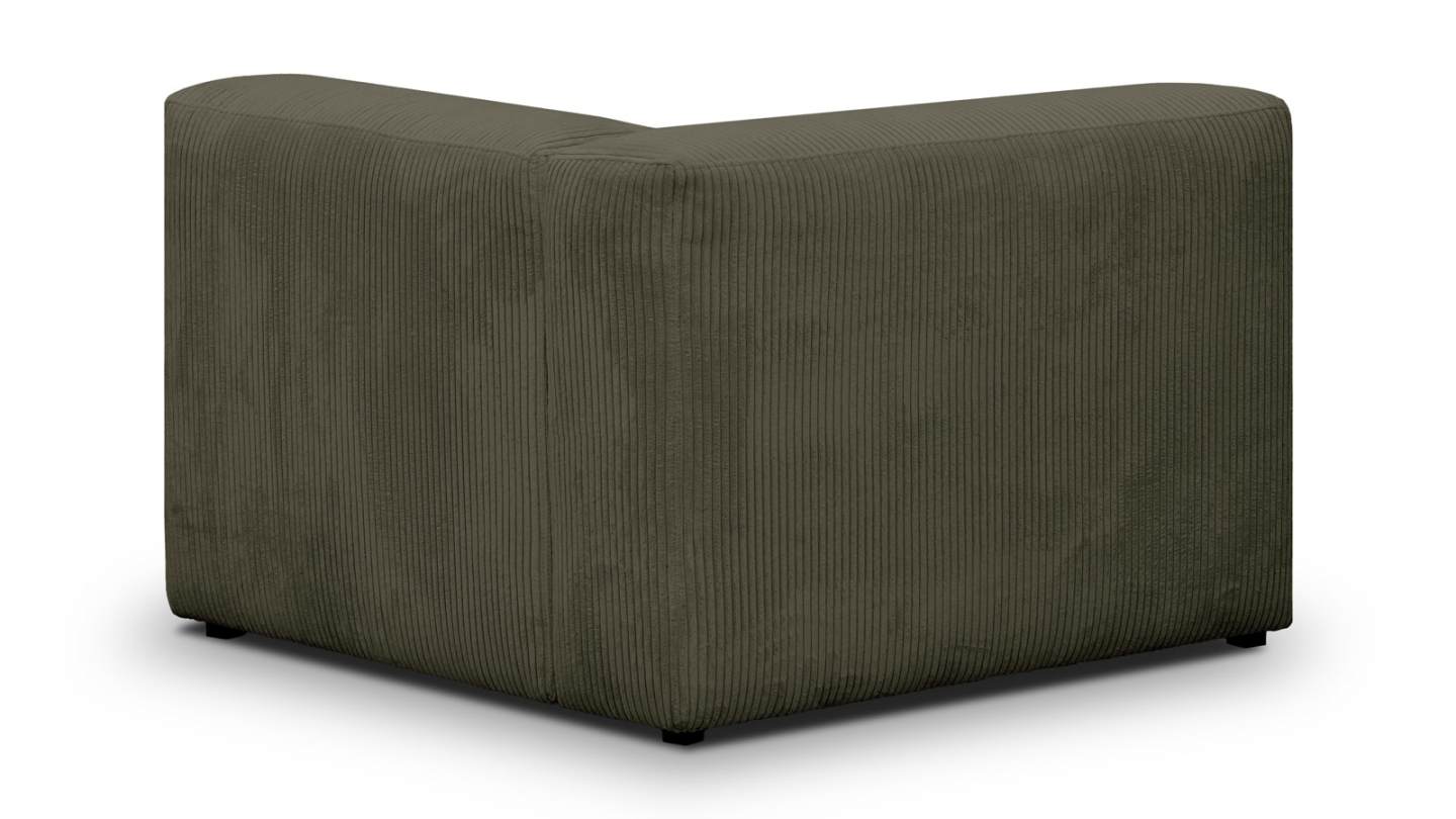 Canapé modulable panoramique 6 places avec méridienne à droite + pouf en velours côtelé vert kaki - Modulo