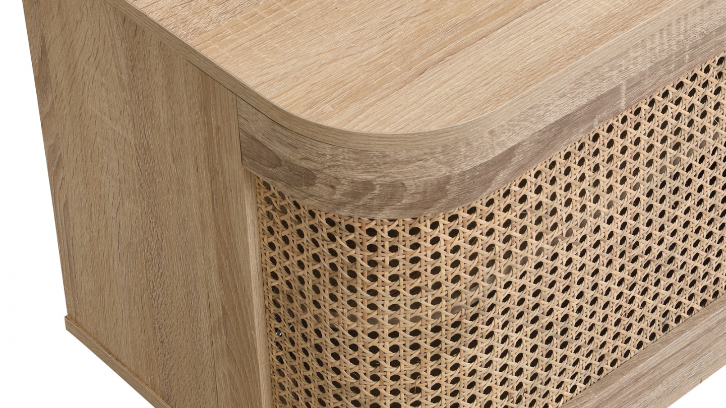 Meuble TV 2 portes couleur chêne et cannage 160 cm - Bali