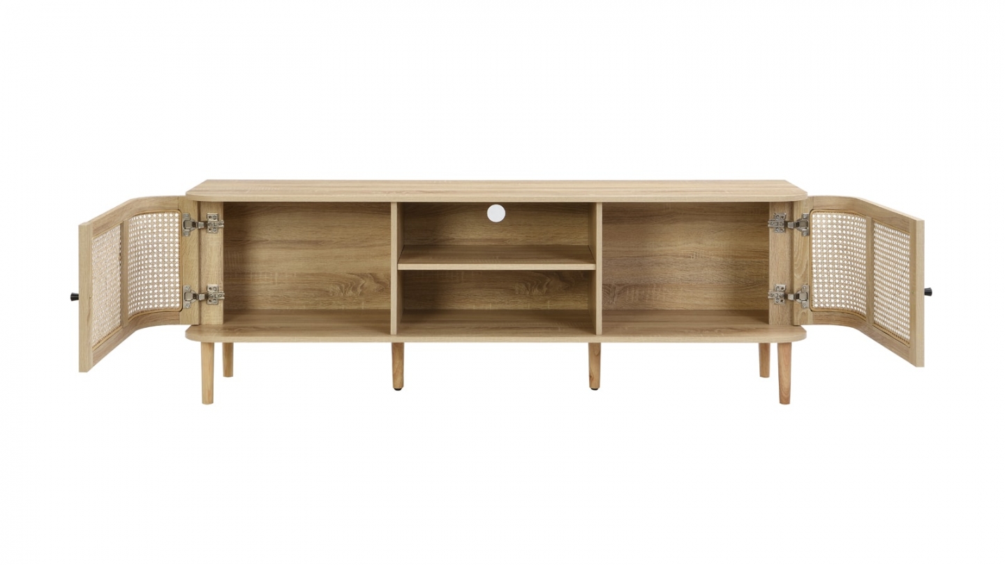 Meuble TV 2 portes couleur chêne et cannage 160 cm - Bali