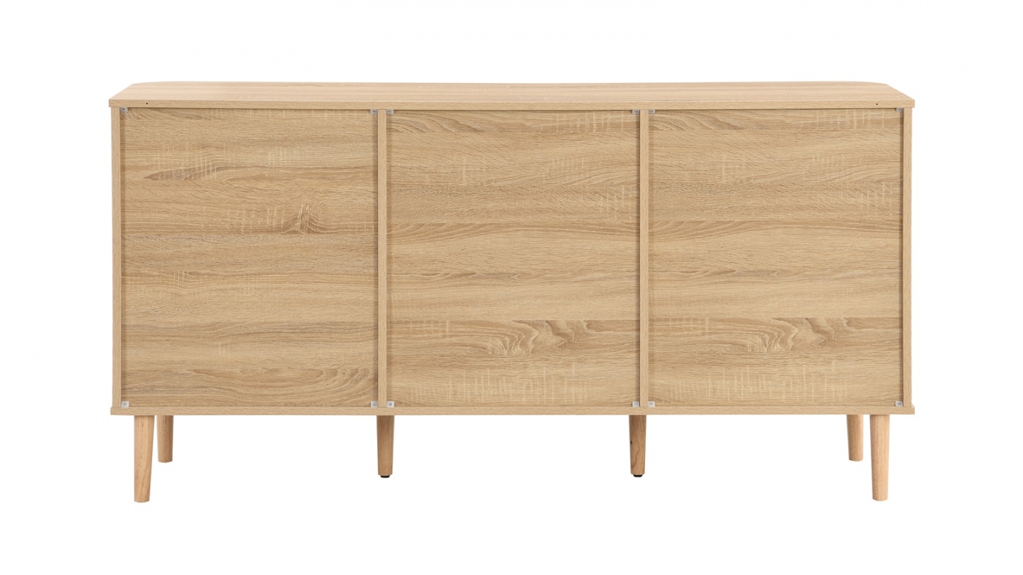 Buffet 2 portes 3 tiroirs couleur chêne et cannage 150 cm - Bali
