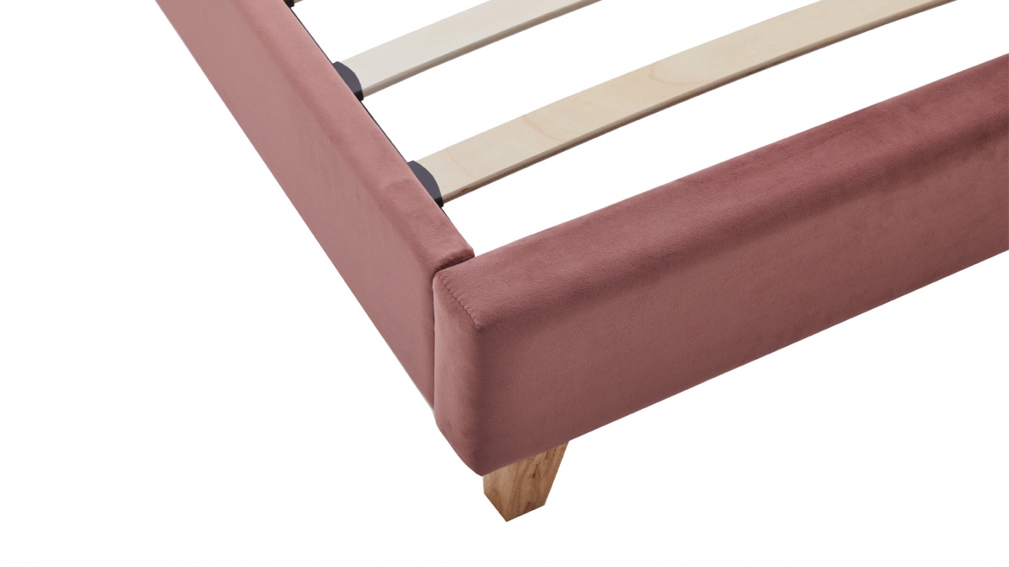 Lit adulte 90x190 cm avec tête de lit capitonnée en velours vieux rose - Milo