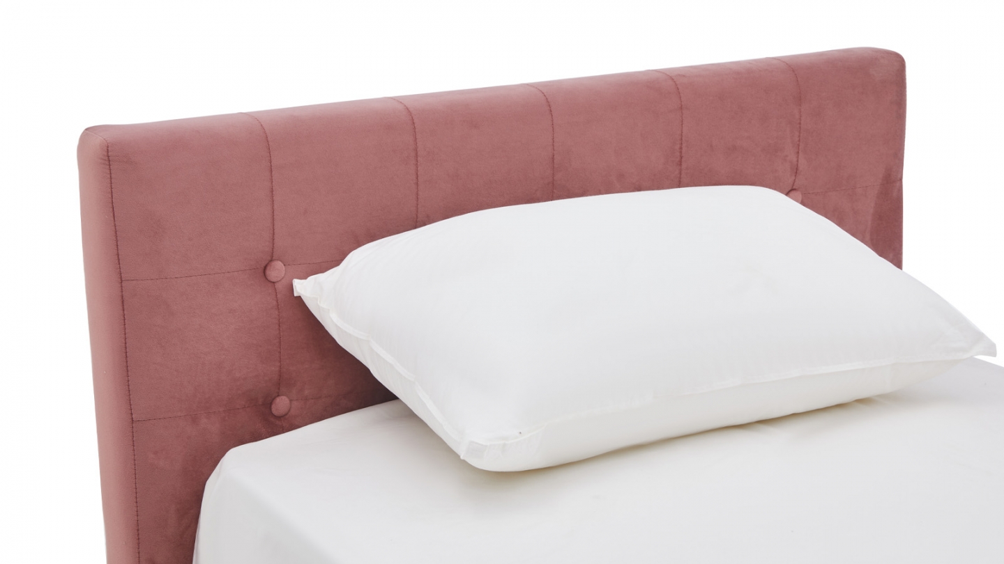 Lit adulte 90x190 cm avec tête de lit capitonnée en velours vieux rose - Milo