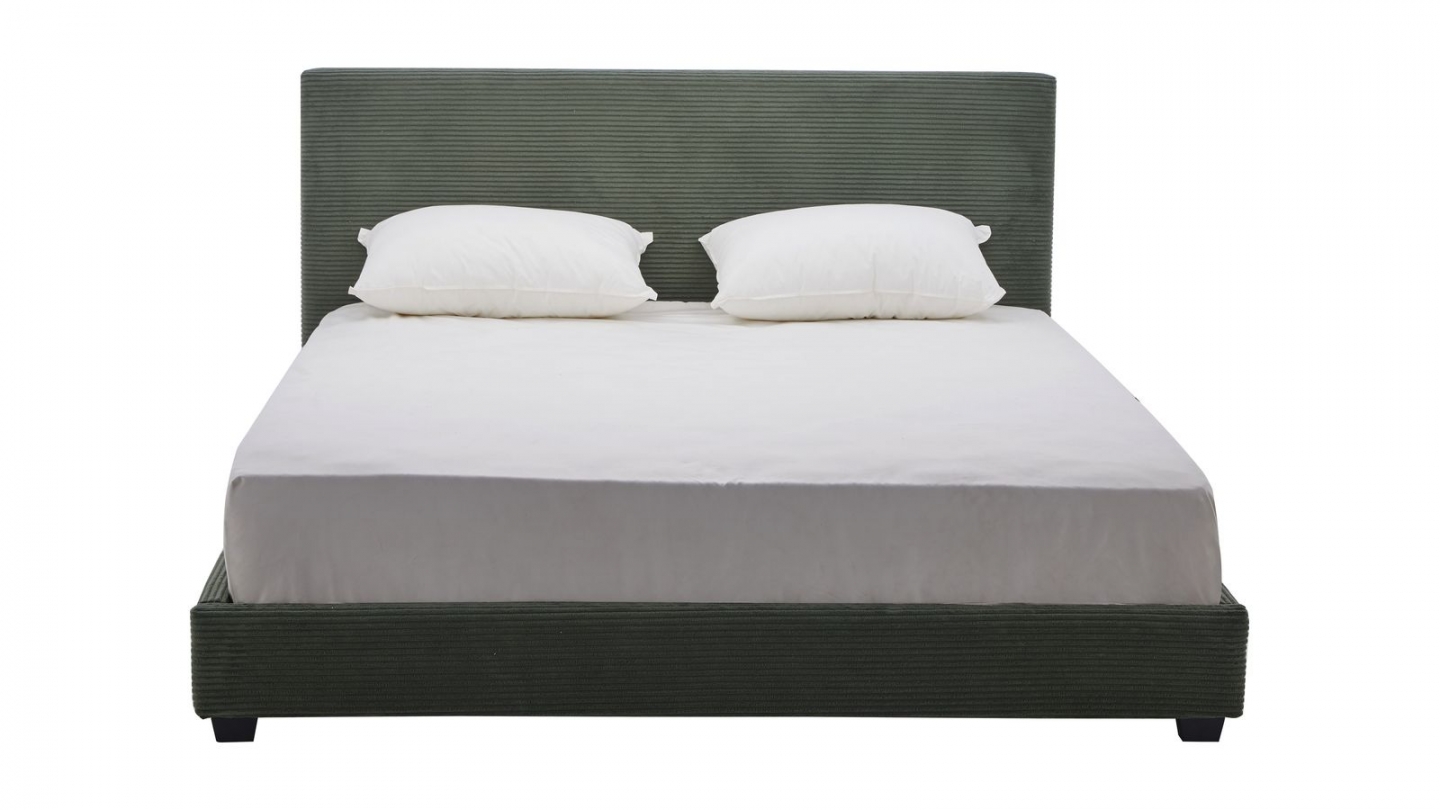Lit adulte 140x190 cm avec tête de lit capitonnée en velours côtelé vert - William