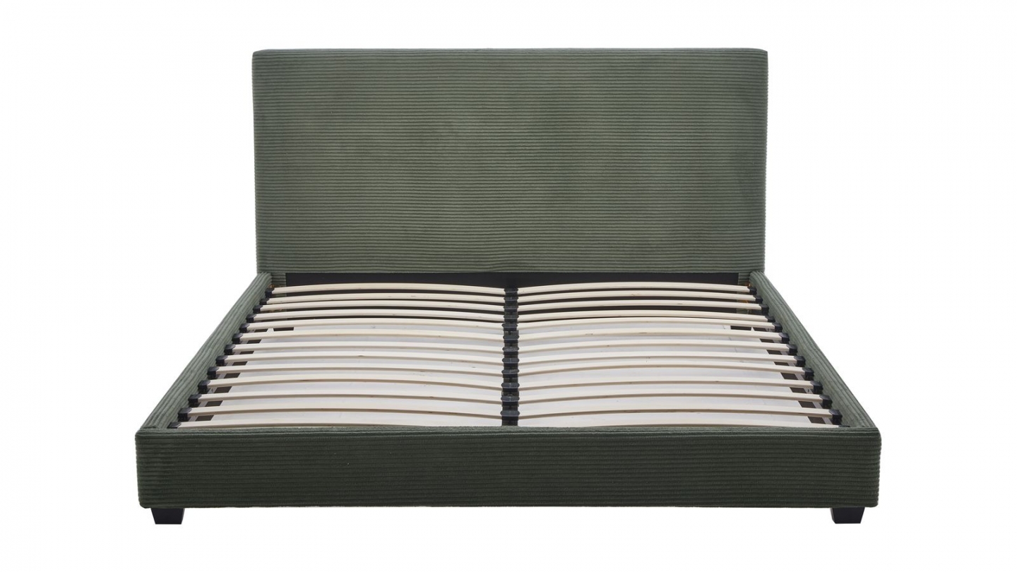 Lit adulte 140x190 cm avec tête de lit capitonnée en velours côtelé vert - William