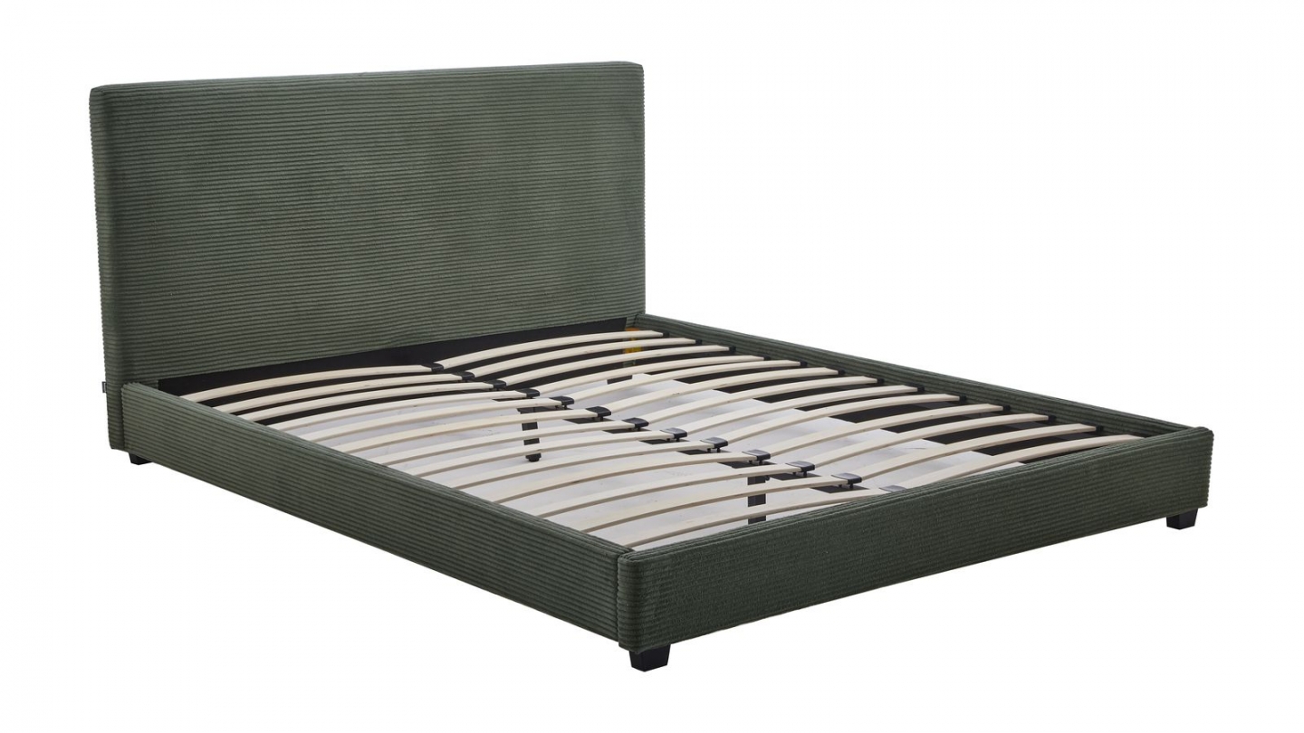 Lit adulte 140x190 cm avec tête de lit capitonnée en velours côtelé vert - William