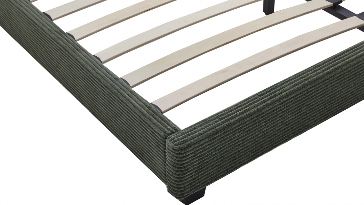 Lit adulte 140x190 cm avec tête de lit capitonnée en velours côtelé vert - William