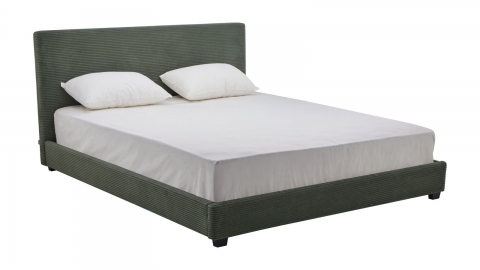 Lit adulte 140x190 cm avec tête de lit capitonnée en velours côtelé vert - William