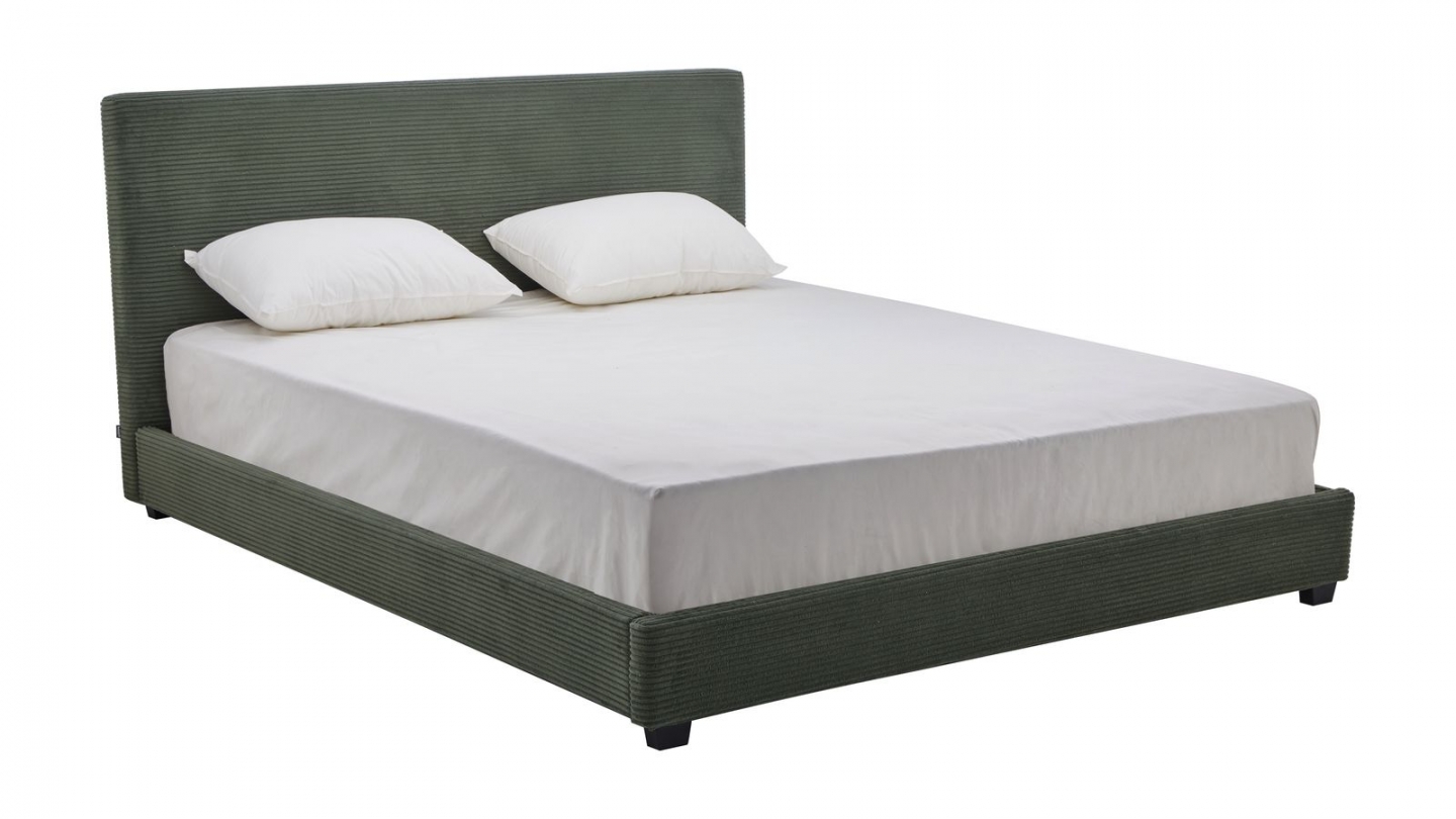 Lit adulte 140x190 cm avec tête de lit capitonnée en velours côtelé vert - William