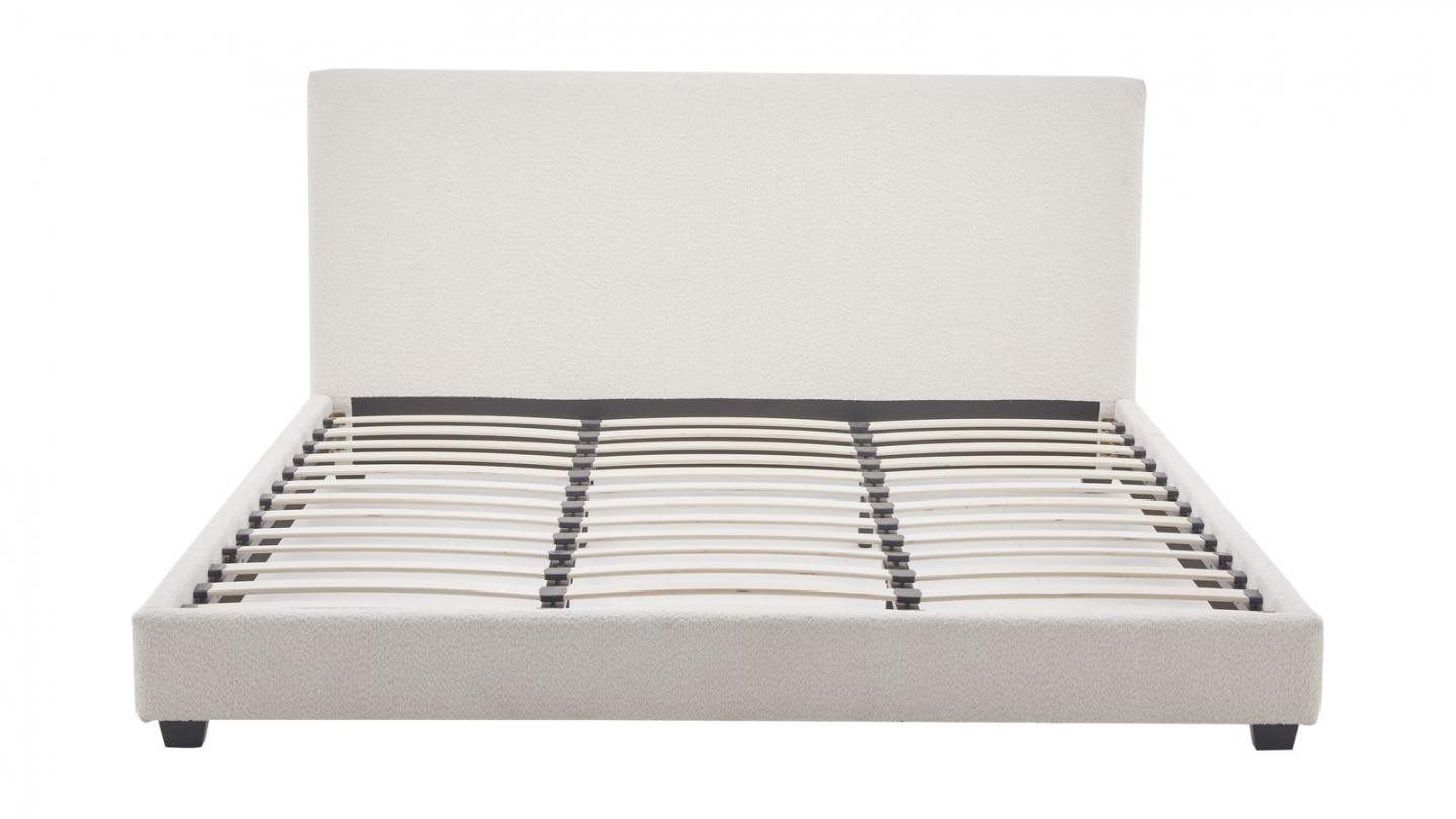 Lit adulte 180x200 cm avec tête de lit capitonnée en tissu bouclé beige - William