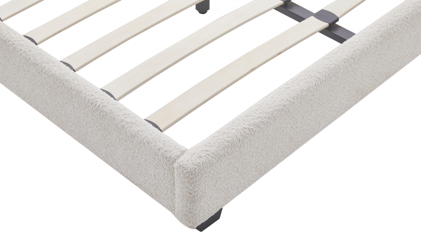 Lit adulte 180x200 cm avec tête de lit capitonnée en tissu bouclé beige - William
