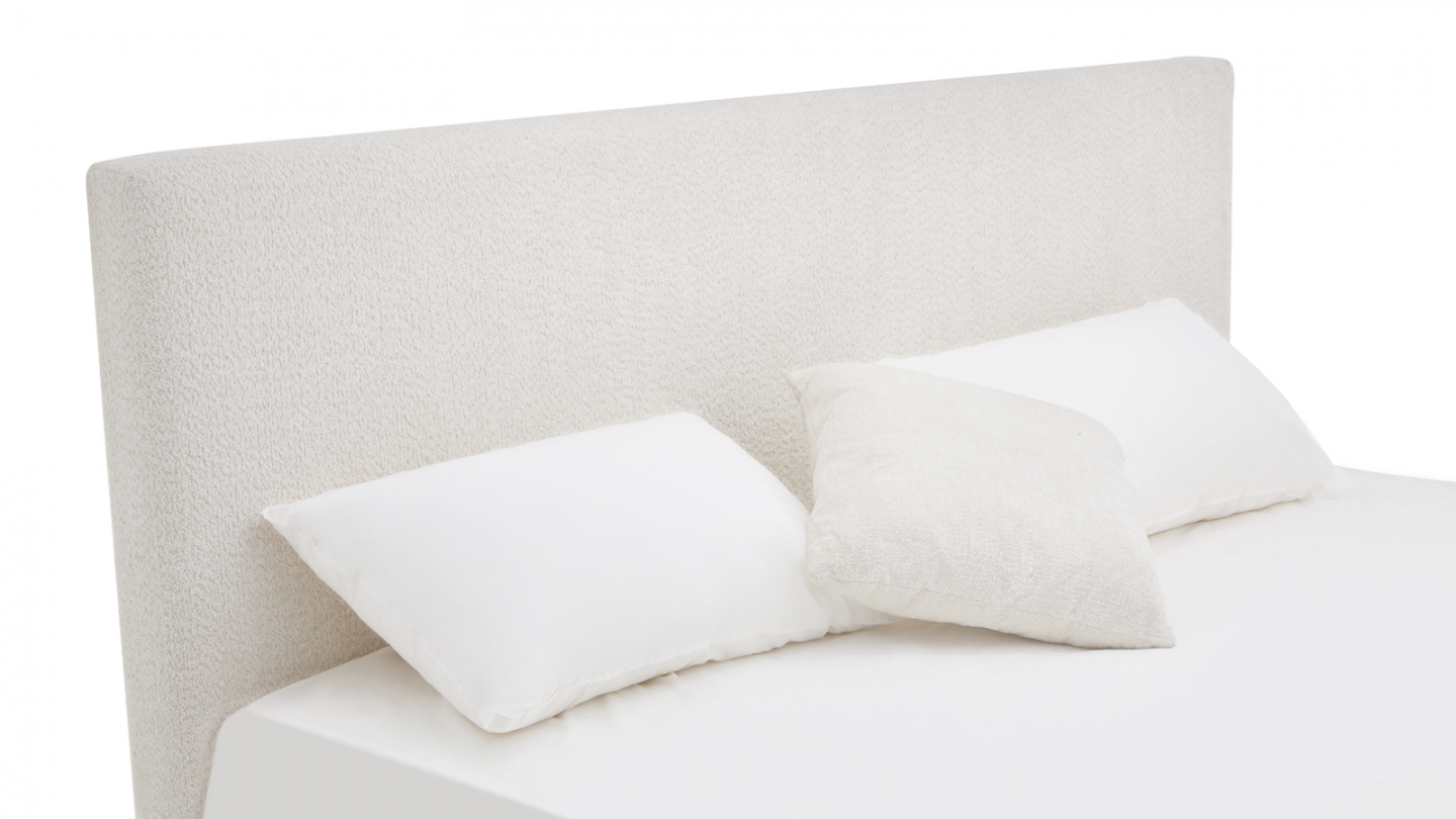 Lit adulte 180x200 cm avec tête de lit capitonnée en tissu bouclé beige - William